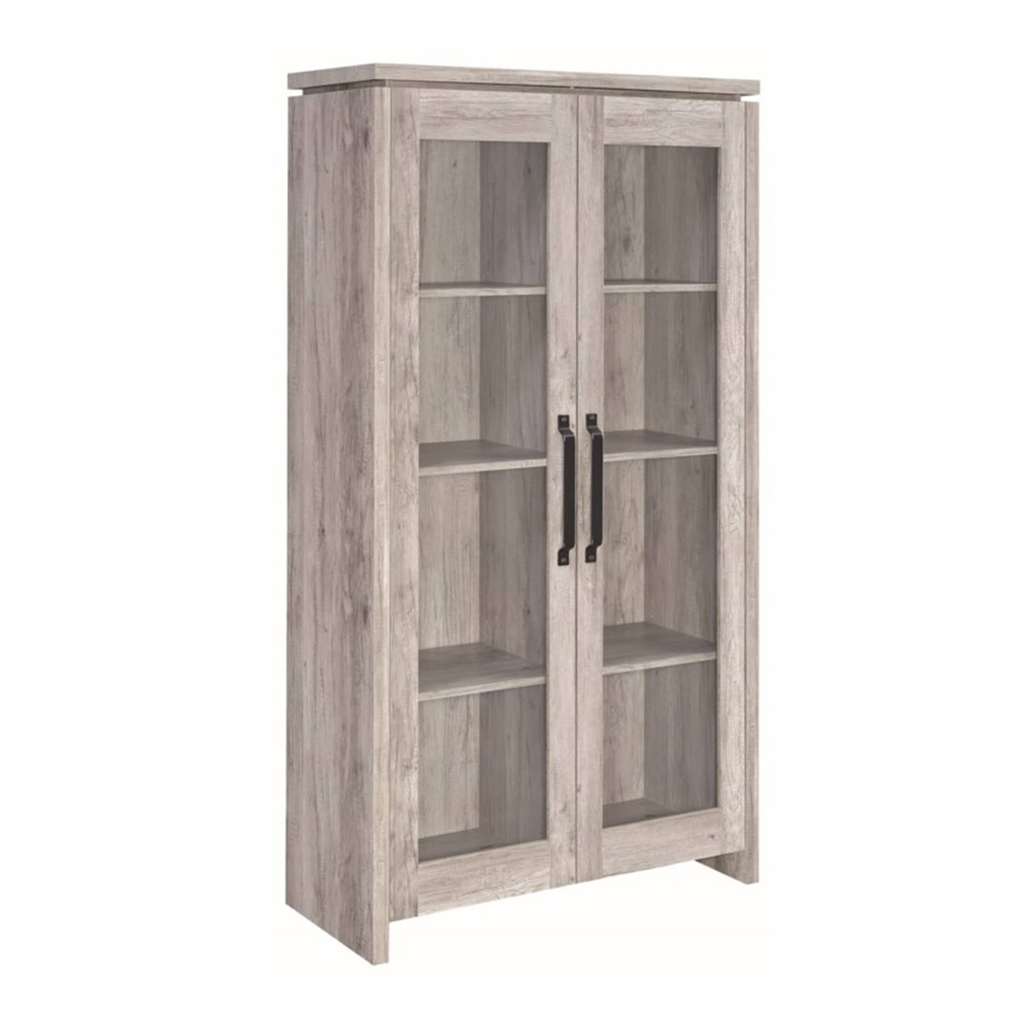 Spacious Wooden Curio Cabinet with Two Glass Doors Gray