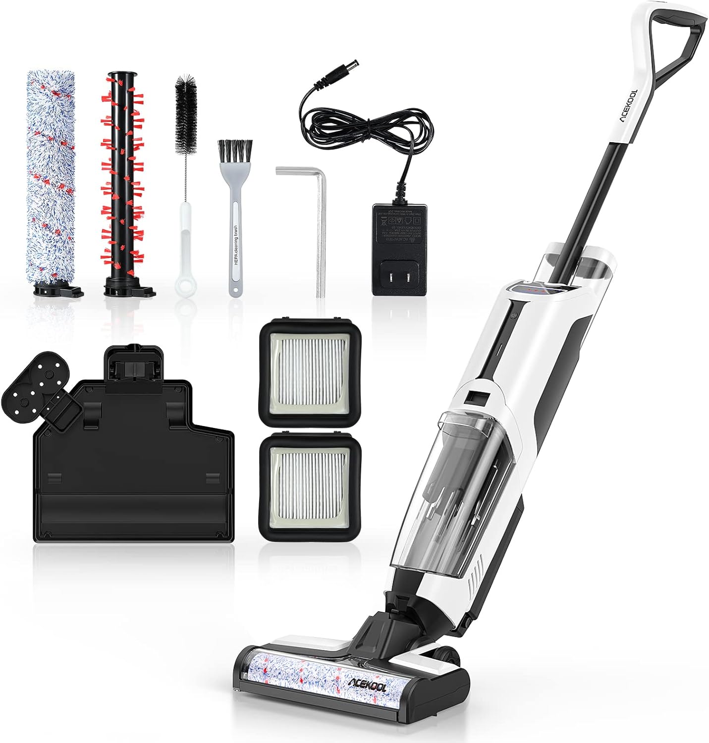 ACEKOOL Smart Voice Assistant Cordless Wet Dry Vacuum and Mop Cleaner, 30s Self-Cleaning Household Stick Vacuum Cleaner Pet Hair, LED Display, Upright for Hardwood Floors and Carpet