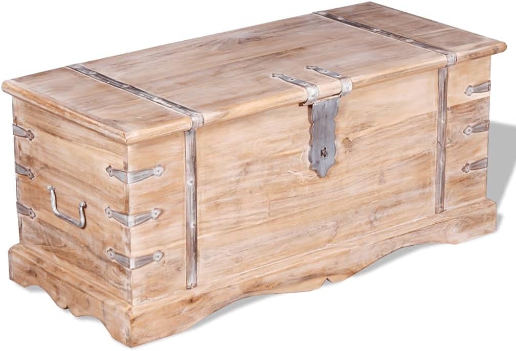 Nicoone Classic Farmhouse Small Wooden Storage Chest Trunk, Rustic Brown, Modern Farmhouse Decorative Storage Chest Acacia Wood 35.4