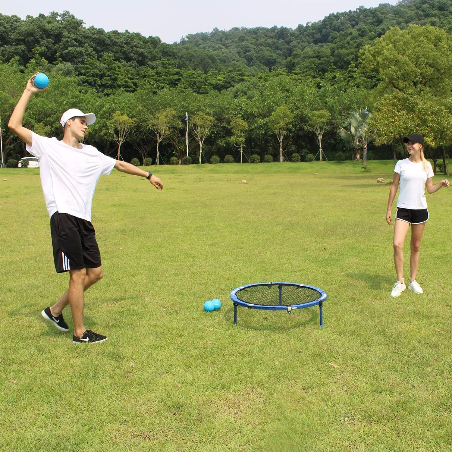 JOGENMAX Outdoor Game Set, Fully Foldable, Includes 3 Balls,Drawstring Bag,Played Indoor/Outdoor, Lawn, Yard, Beach, Tailgate, Park, Gift for Boys, Girls, Teens, Adults, Family