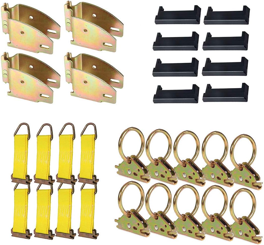 E-Track TieDown Kit: 4 Wood Beam Sockets, 10 O Rings, 8 End Caps, 8 Rope TieOffs. Ideal TieDown Accessories Bundle for Trucks, Warehouses, Docks, Trailers, Boats. E-Track NOT Included.