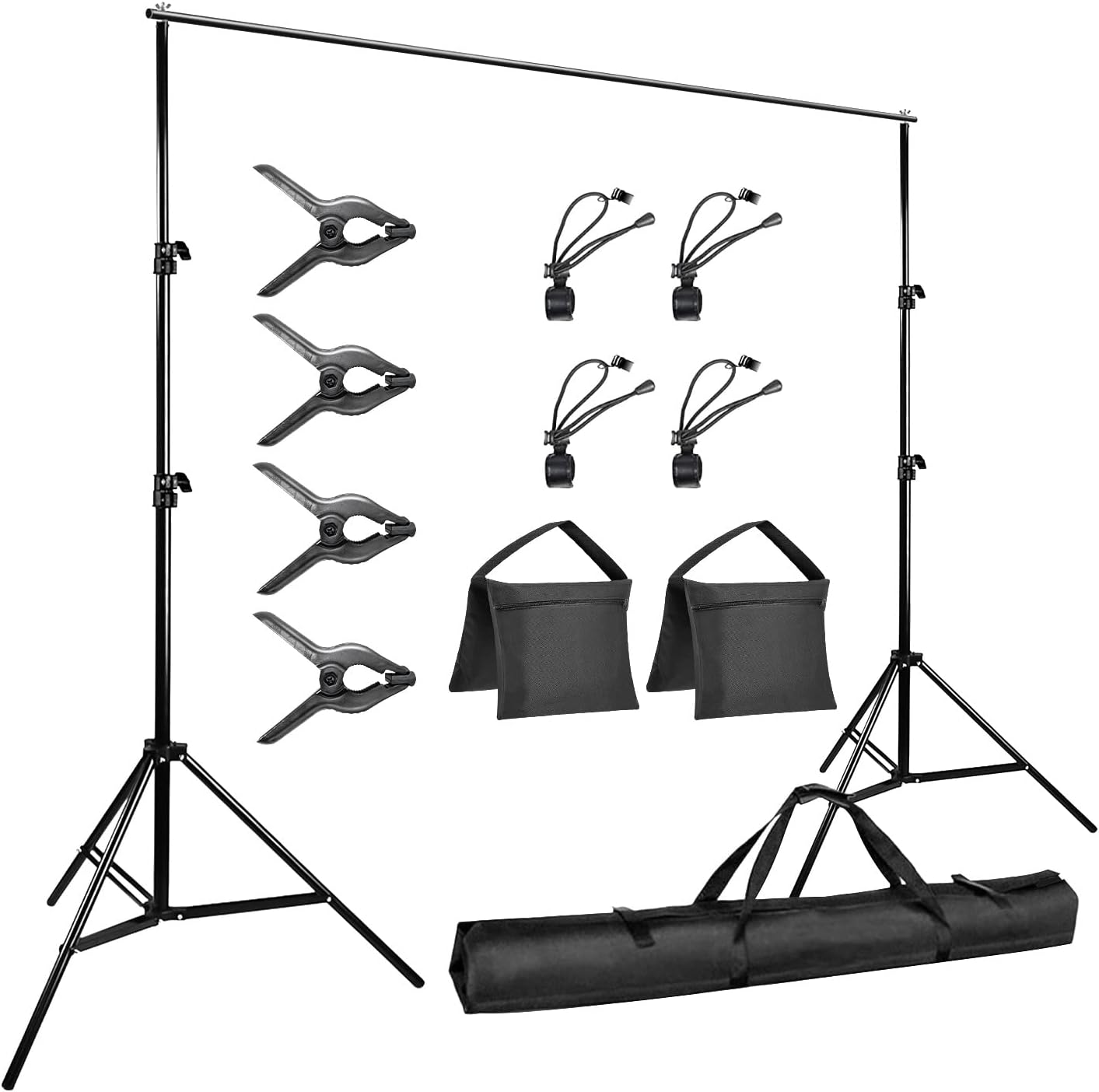 Julius Studio Heavy Duty 10 x 9.6 ft. (W x H) Backdrop Stand Background Support System Kit with Spring Clamps, Elastic String Clip, Sand Bag, Carry Bag for Photography, Events, JSAG660