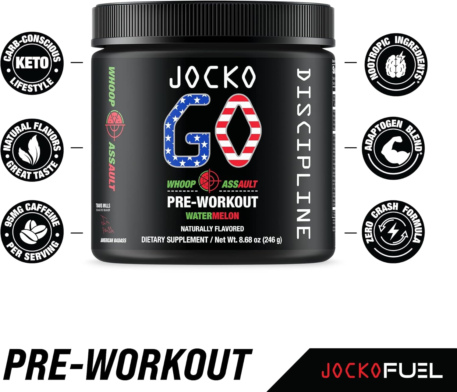Jocko GO Pre Workout (Whoop Assault Watermelon) - KETO, Vitamin C, L Theanine, Caffeine, L Citrulline, Rhodiola, Sugar Free Nootropic Blend - Supports Muscle Pump, Endurance and Recovery - 30 servings Pack of 2