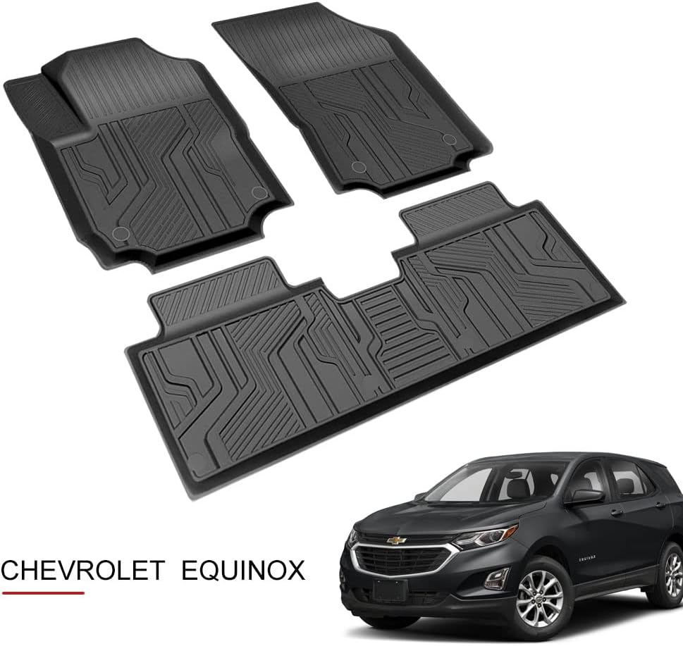 Aosky Floor Liner Floor Mat Compatible with 2018-2021 Chevrolet Equinox, All Weather Durable Non-Slip Rubber (1st & 2nd Row Black)