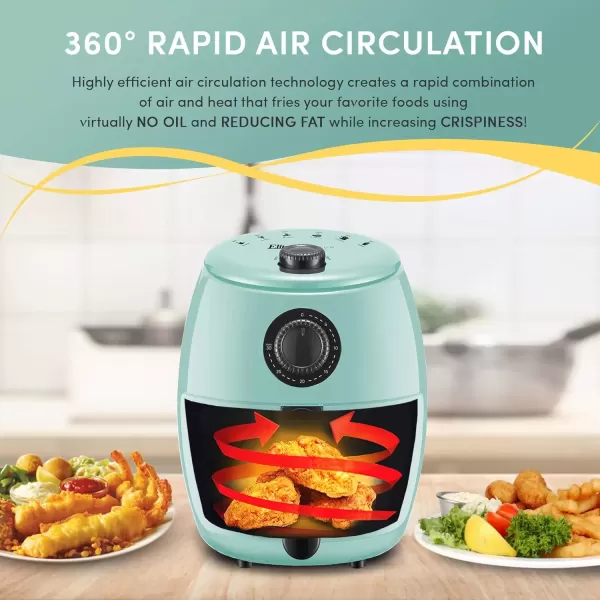 Air Fryers EAF-0201 Personal Compact Space Saving Electric Hot Air Fryer Oil-Less Healthy Cooker, Timer & Temperature Controls, 1000W, 2.1 Quart, Black(Mint)