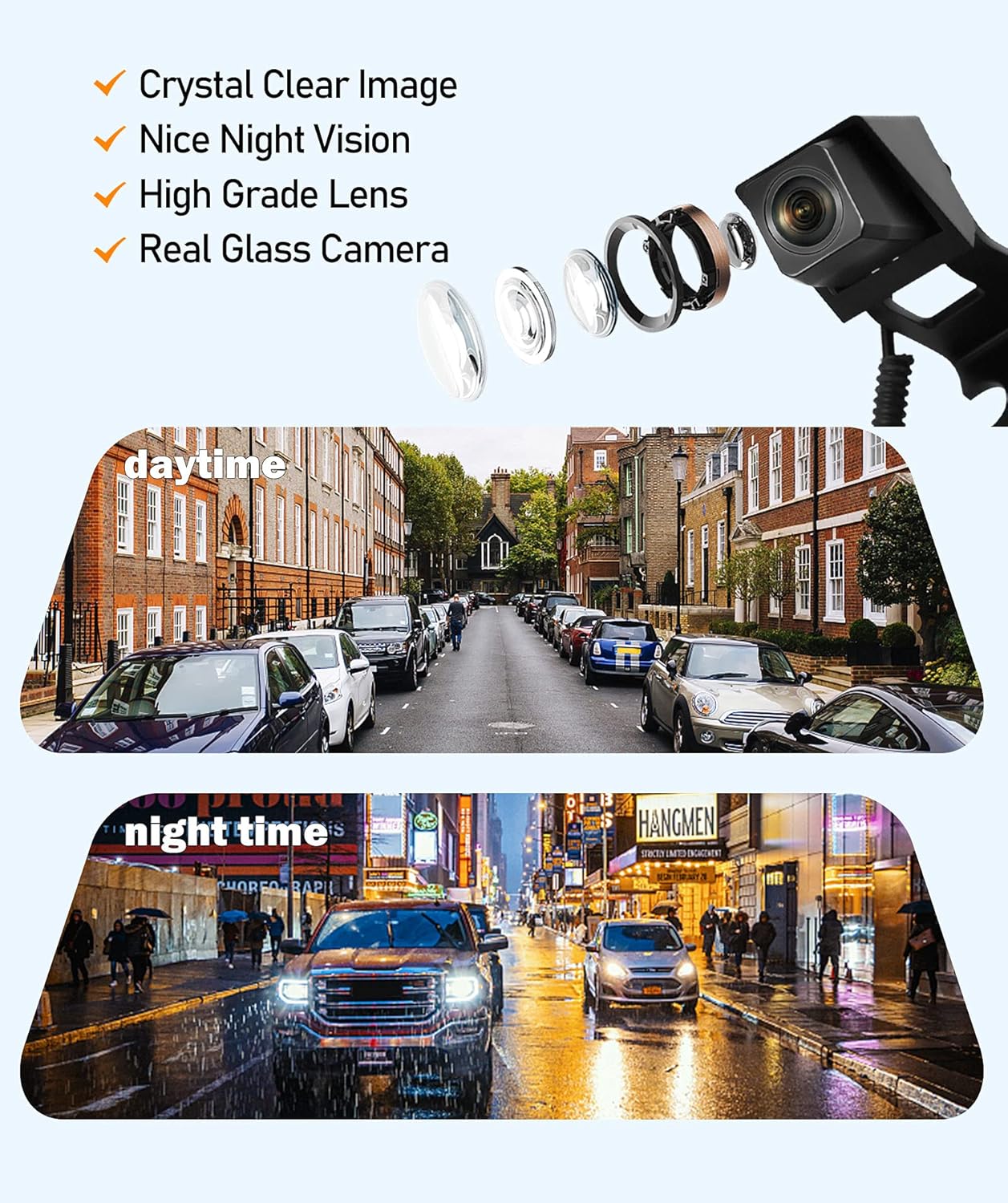 RED WOLF Spare Tire Rear View Backup Camera with 4.3 &rdquo; Anti-Glare Rverse Mirror LCD Monitor Display Mount Kit Fit Jeep Wrangle 2007-2018, Jeep Sahara JK 2010-2018 with Removable Guidelines