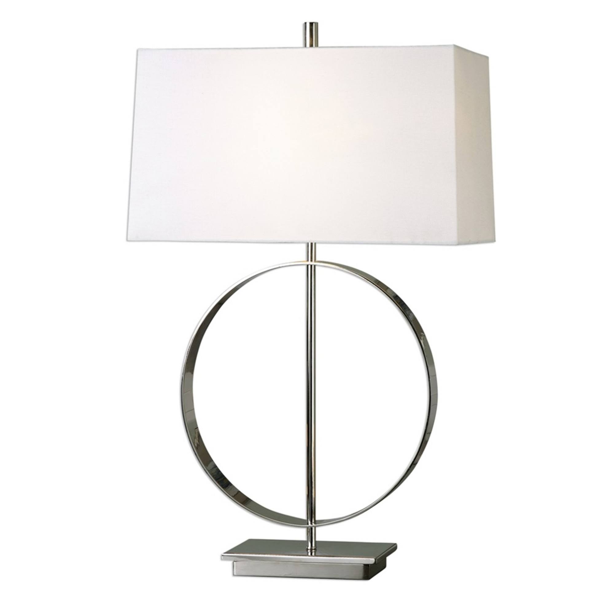 29x22 Addison Round Polished Nickel Band and White Tapered Rectangle Hardback Shade Table Lamp