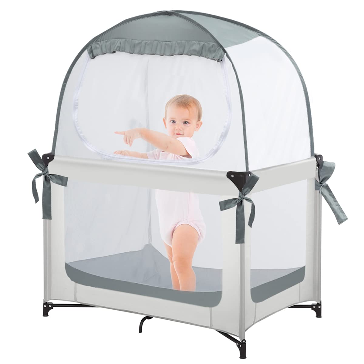 L RUNNZER Baby Crib Tent, Pop Up Crib Canopy to Keep Baby from Climbing Out, Safety Crib Net Mosquitoes Net with See-Through Mesh, Fits Most Standard Cribs Pack of 2