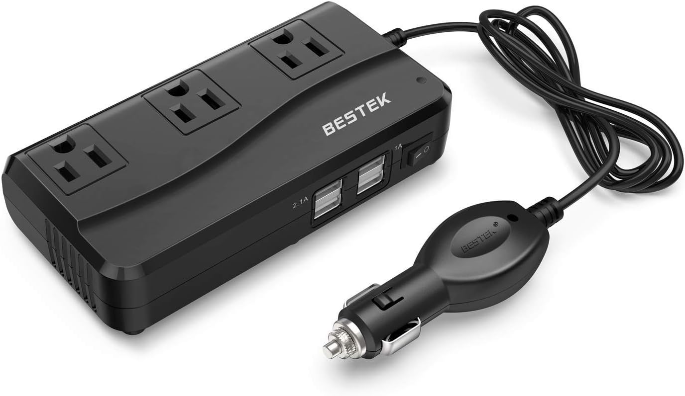 BESTEK 200W Power Inverter DC 12V to 110V AC Inverter with 4.2A 4-Port USB Car Adapter (Black) Pack of 2