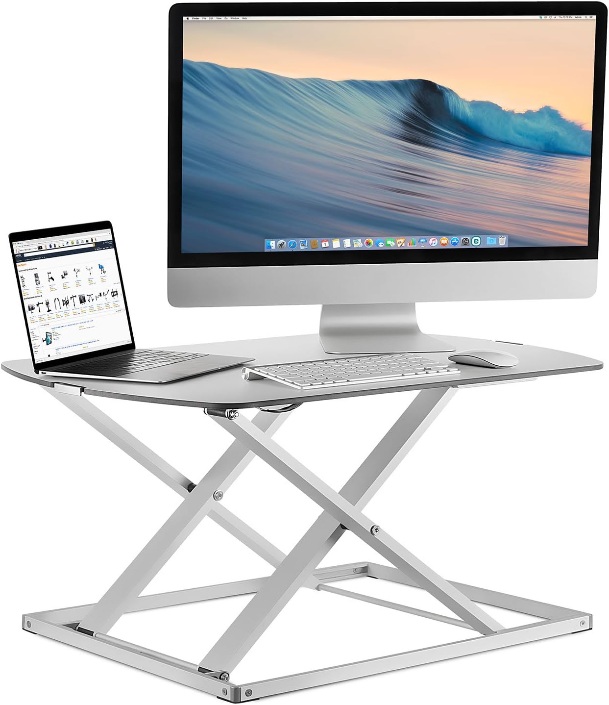 Mount-It! Standing Desk Converter, Height Adjustable Sit Stand Desk, 31x22 Inch Preassembled Stand Up Desk Converter, Ultra Low Profile Design, 22 Lb Capacity