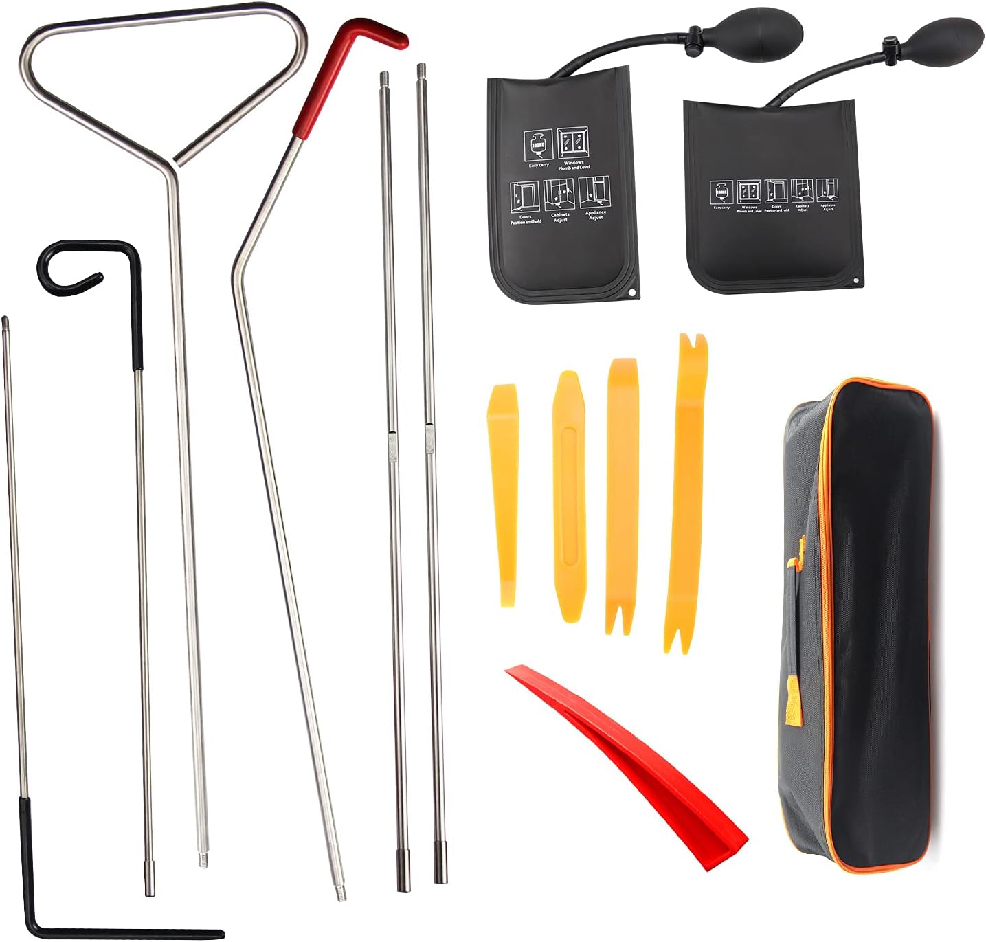 AIWGIW 13pcs Car Tool Kit with Air Wedge Pump Bag, Stainless Steel Long Reach Tools, Removal Tools use for Car Trucks
