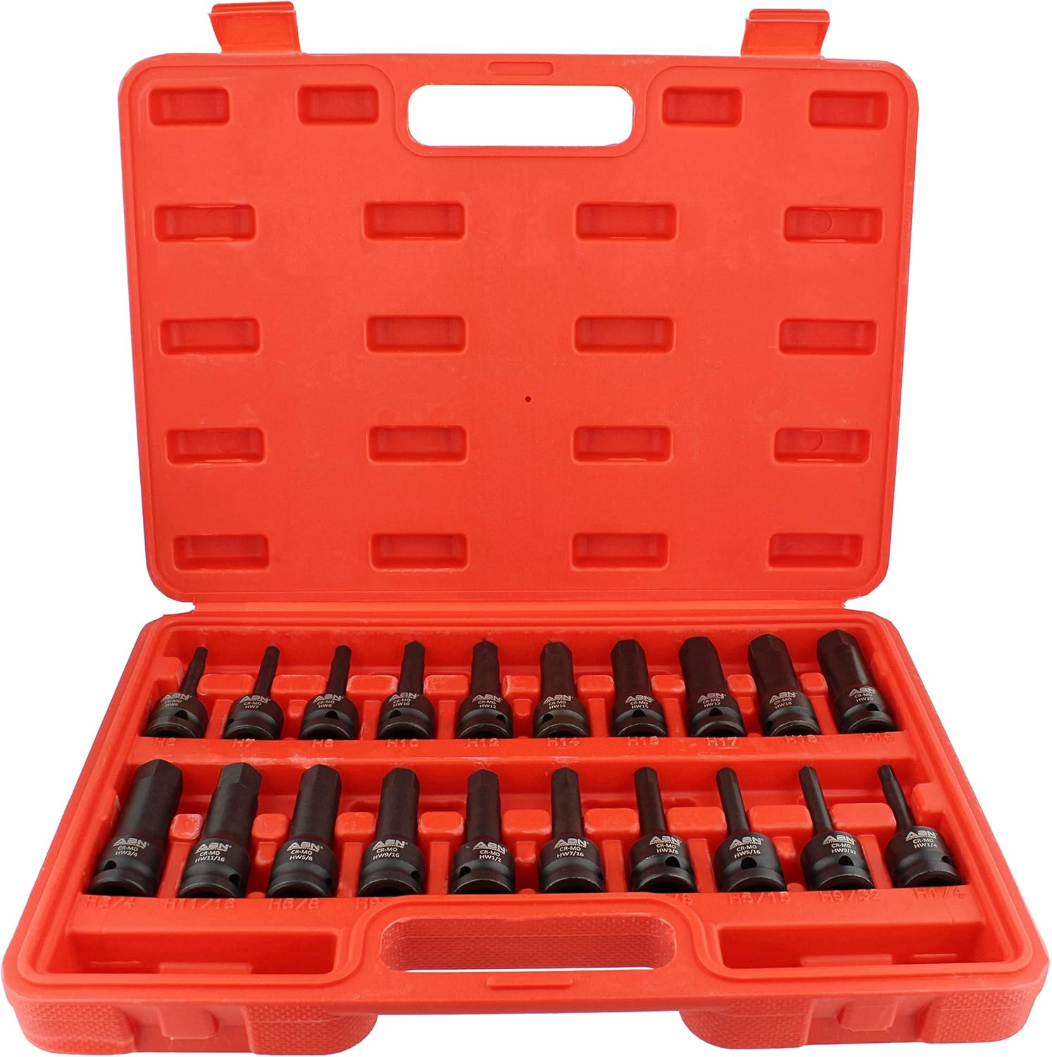ABN Allen Hex Bit Set, 20pc - 1/2in Impact Driver Bit Set, Chrome Molybdenum Steel Metric and SAE Set with Hard Case