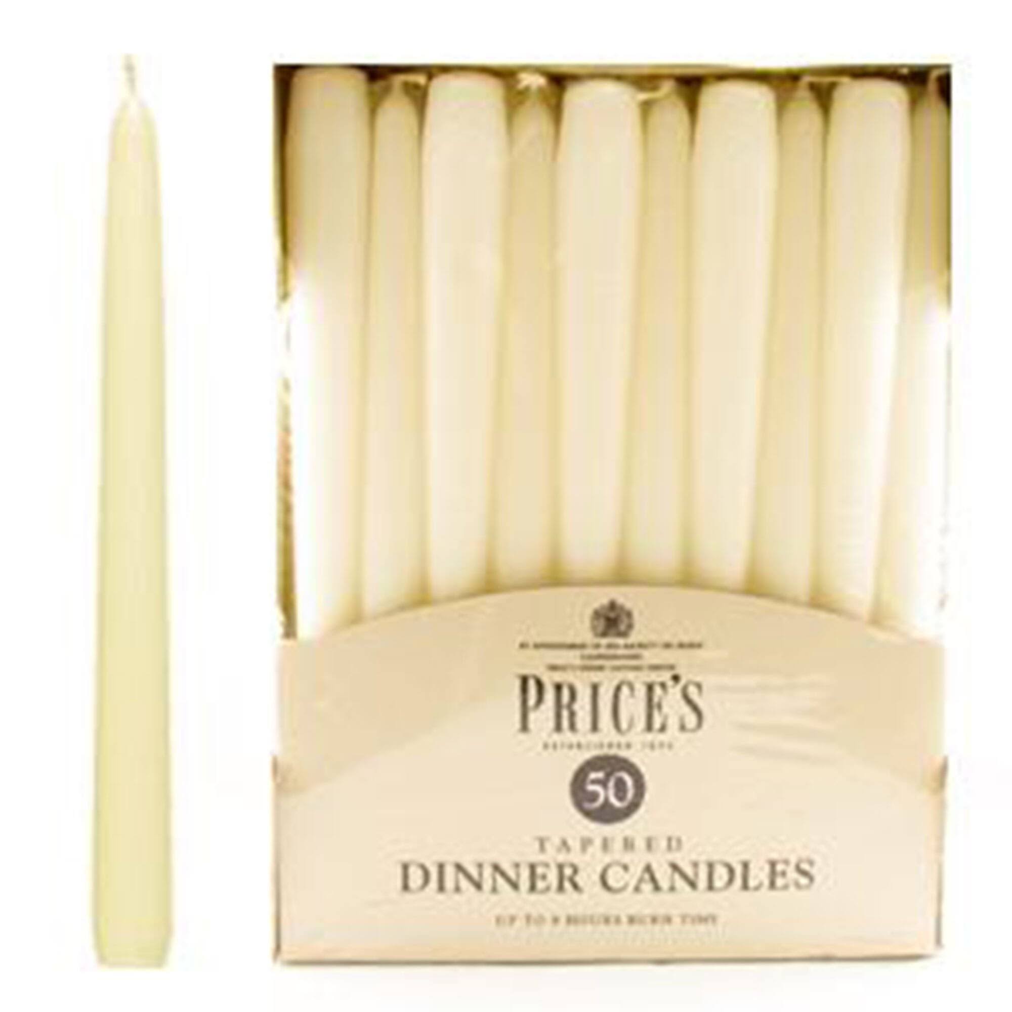 Prices Candles Unwrapped Tapered Dinner Candle, Pack of 50, Ivory