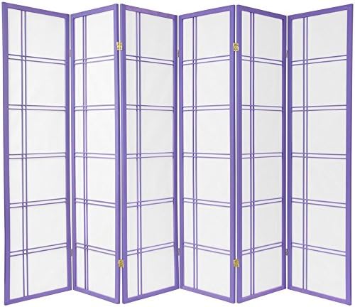 ORIENTAL Furniture 6-Feet Double Cross Japanese Shoji Folding Privacy Screen Room Divider, 6 Panel Lavender