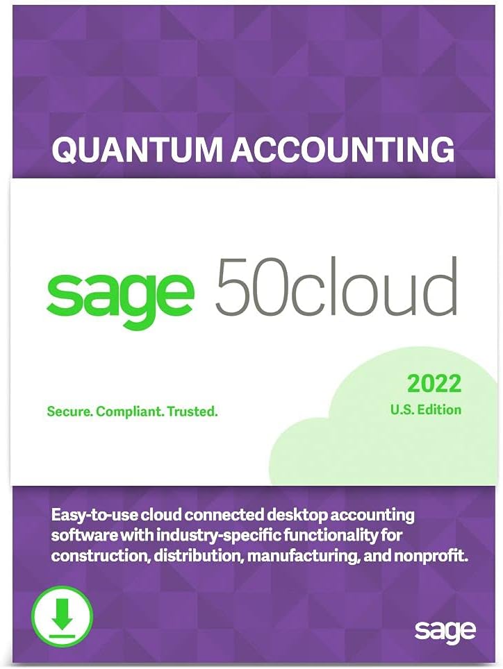Sage 50cloud Quantum Accounting 2022 U.S. 2-User One Year Subscription Cloud Connected Accounting Software [PC Download]