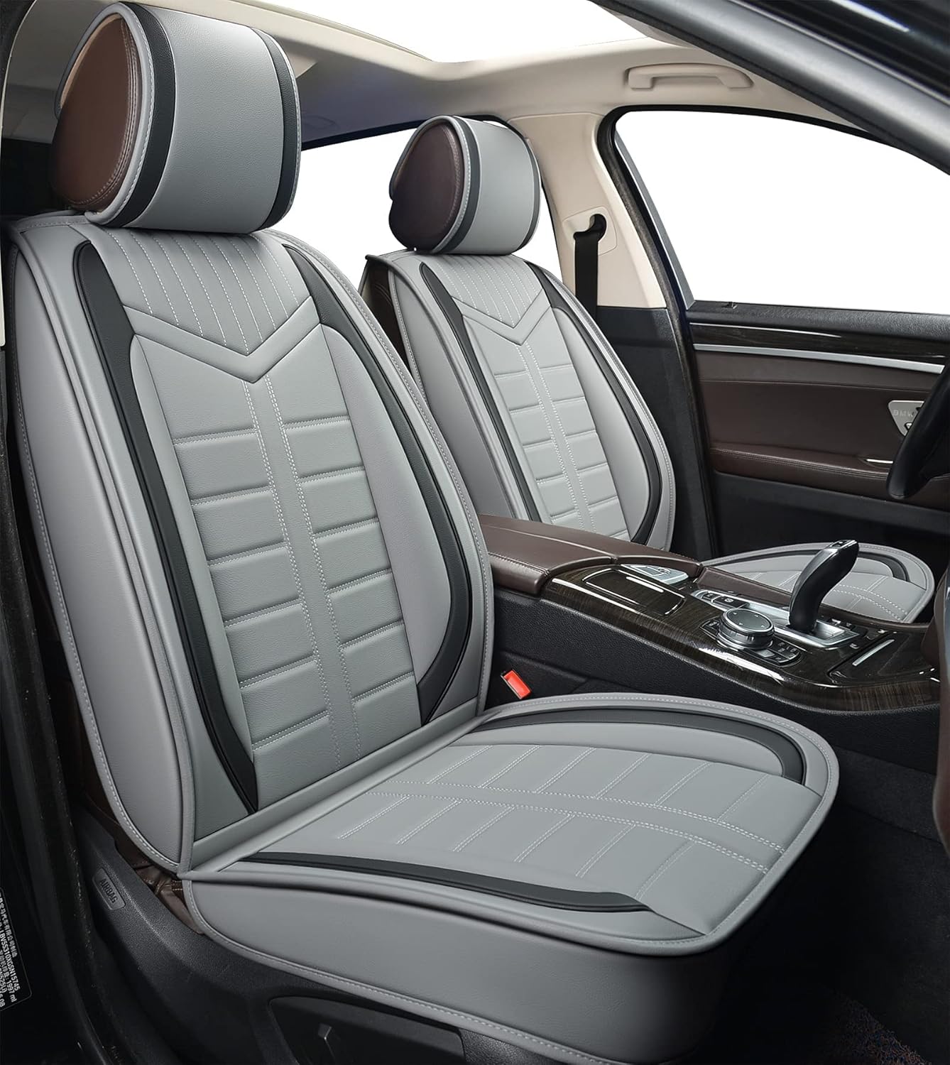 WOLEDA 2-Front Car Seat Covers with Waterproof Leather Universal for Most Sedan SUV Truck Fit, Compatible with Split Bench for Honda Civic Elantra Sonata (2 Front Black)