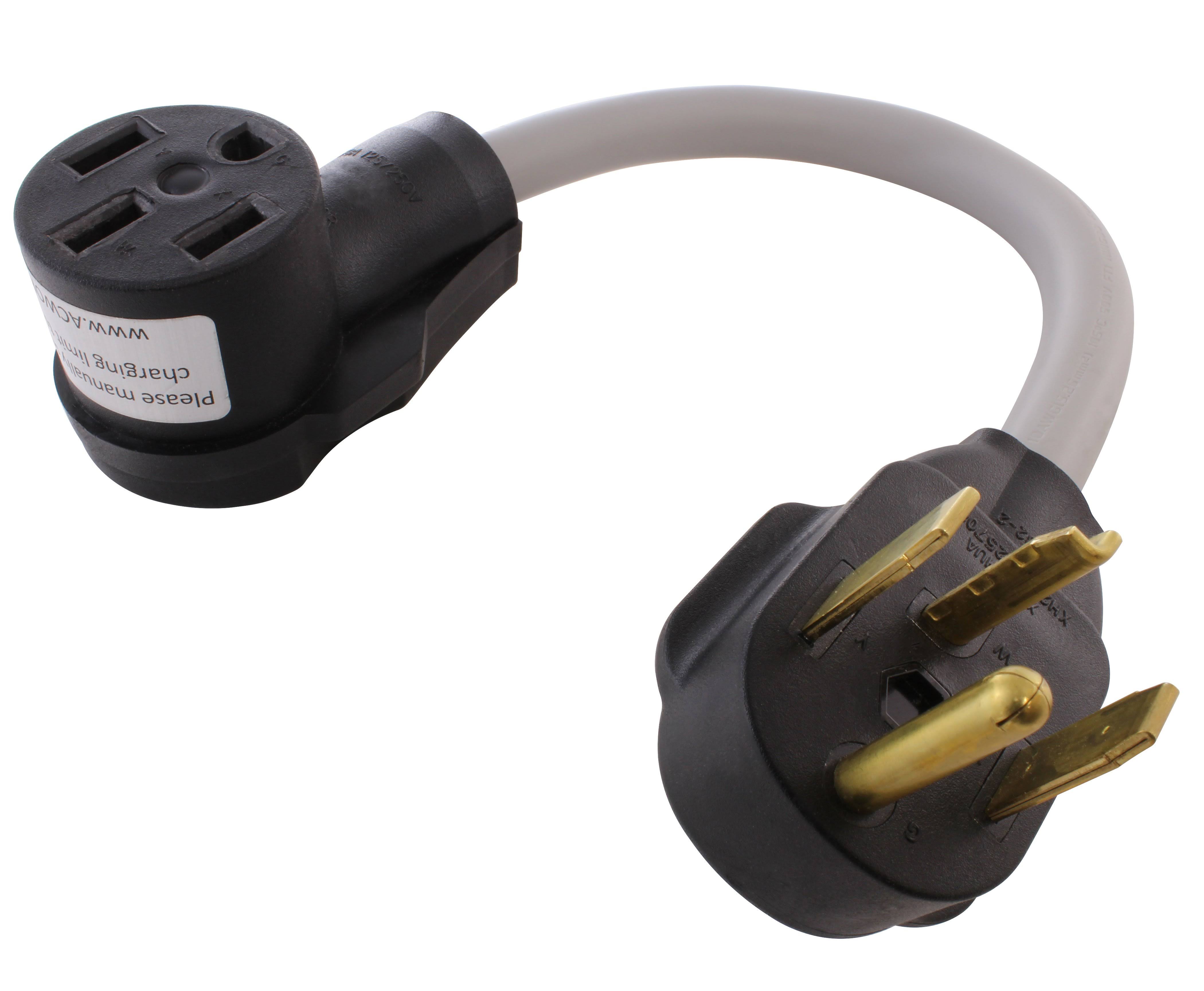 AC Works 1.5ft 30A Dryer Plug NEMA 14-30P to NEMA 14-50R Female