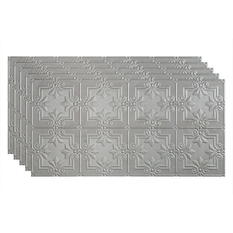 Fasade Regalia Decorative Vinyl 2ft x 4ft Glue Up Ceiling Tile in Argent Silver (5 Pack)