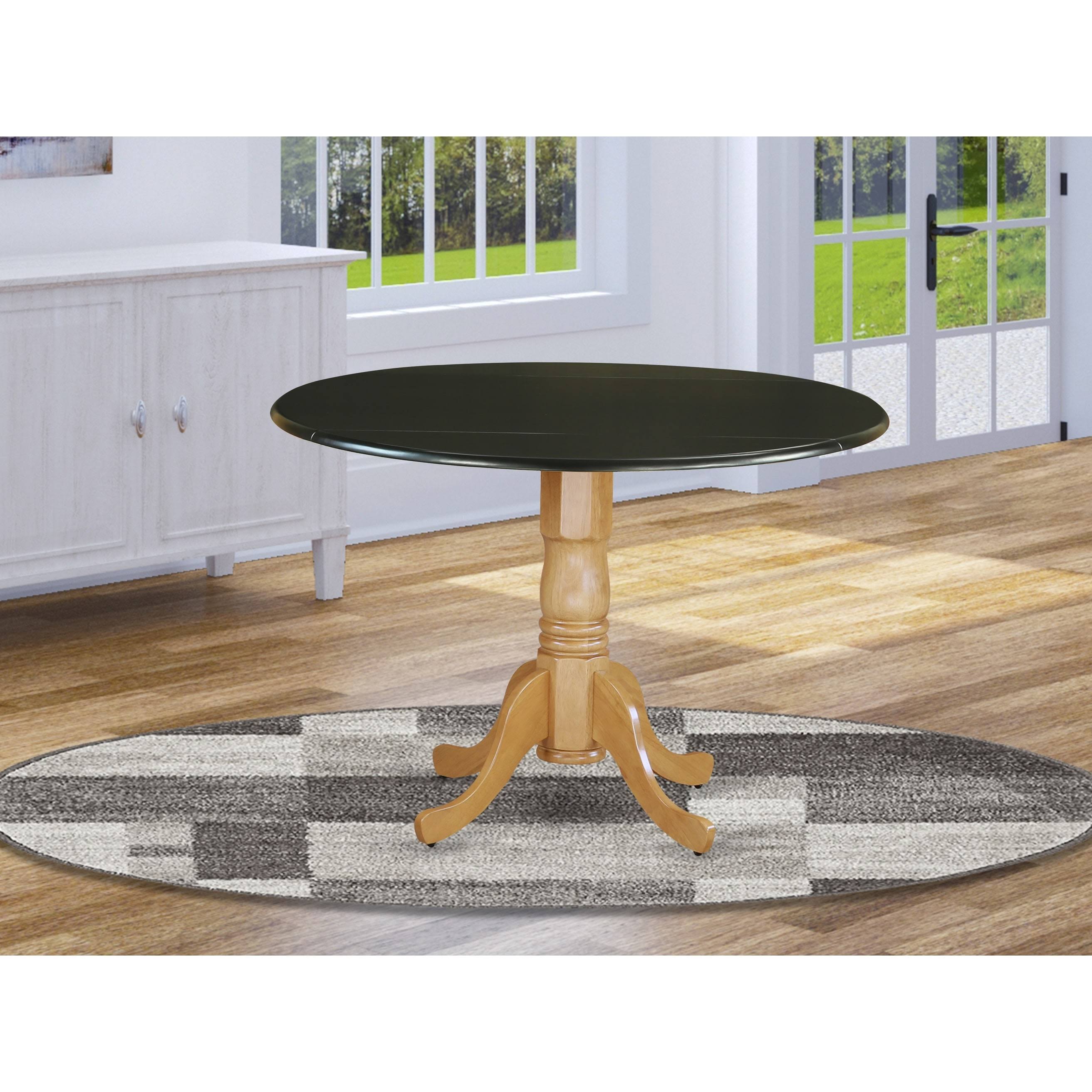 East West Furniture DLT-BOK-TP Dublin Round Table with Two 9x22 Drop Leaves in Black u0026 Oak Finish