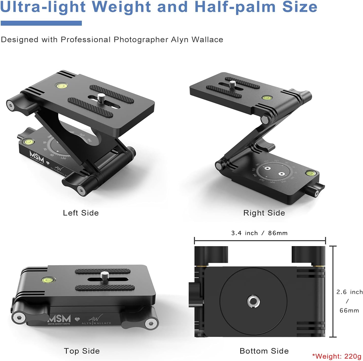 MOVE SHOOT MOVE Flex Tilt Head, Low-Profile Photography with Camera Sliders and Ball Heads, Cameras Stretch Forward and Upward, Fold and Extend with The New Built-in Knob, Max Load 4KG Pack of 2