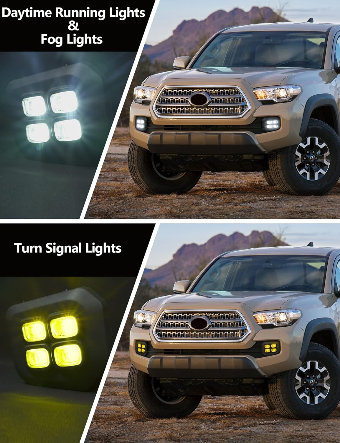 Upgraded For Tacoma 2016-2022 LED Daytime Running Lights DRL Squre Fog Lights 4-eye Clicps Fog Lamp Kit for 3rd Gen Tacoma, White DRL/Fog Light and Amber Turn Signal Light (Double Lights-White/Amber)