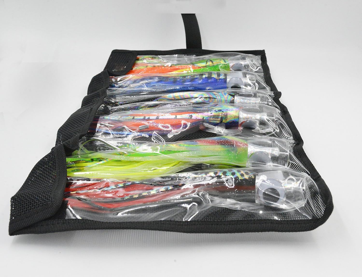 Fishing Lure Set of 6 Trolling Saltwater Skirted Lures: 9 inch Rigged Lures and Black Bag Included. Catch Any Predatory Pelagic Fish in The Ocean Including Dolphin, Tuna, and Wahoo!