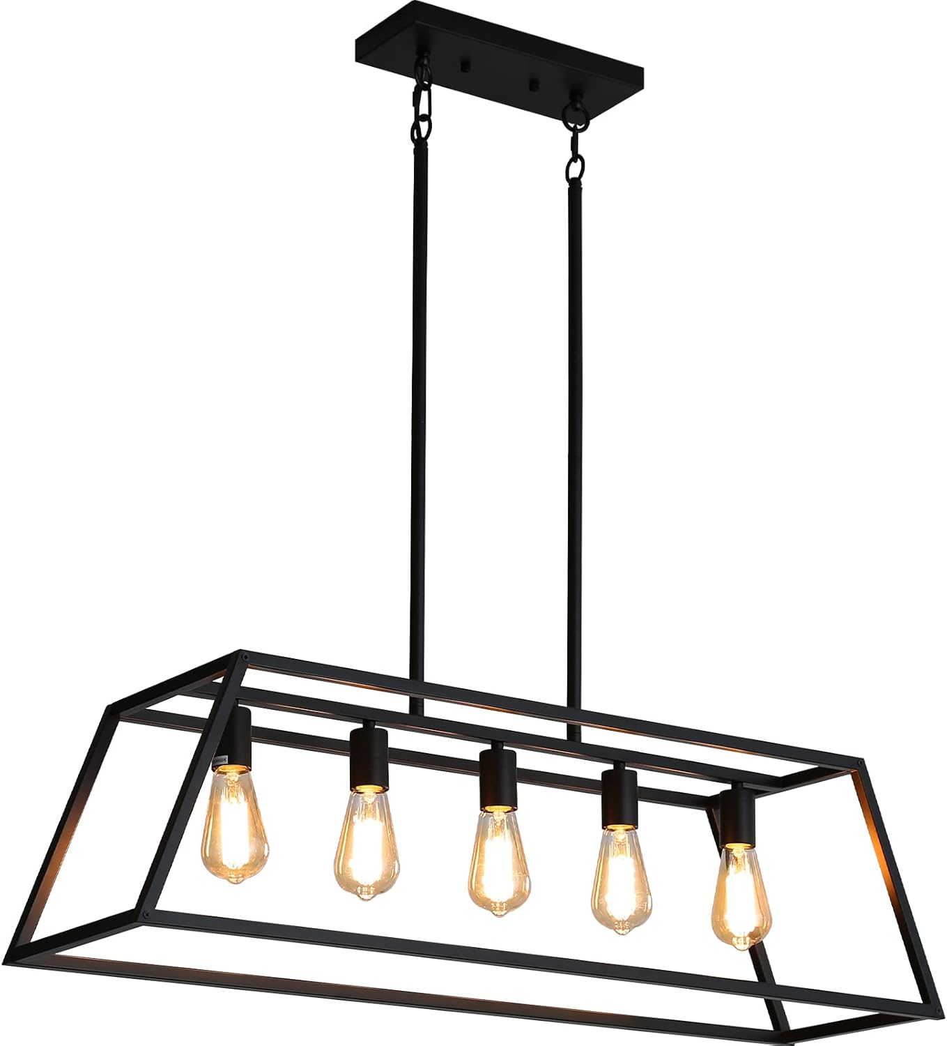 Black Kitchen Island Lighting, 5-Light Farmhouse Chandeliers, Modern Industrial Linear Rectangle Pendant Light Fixtures for Dining Room Kitchen Bar Foyer(Metal, E26 Base)