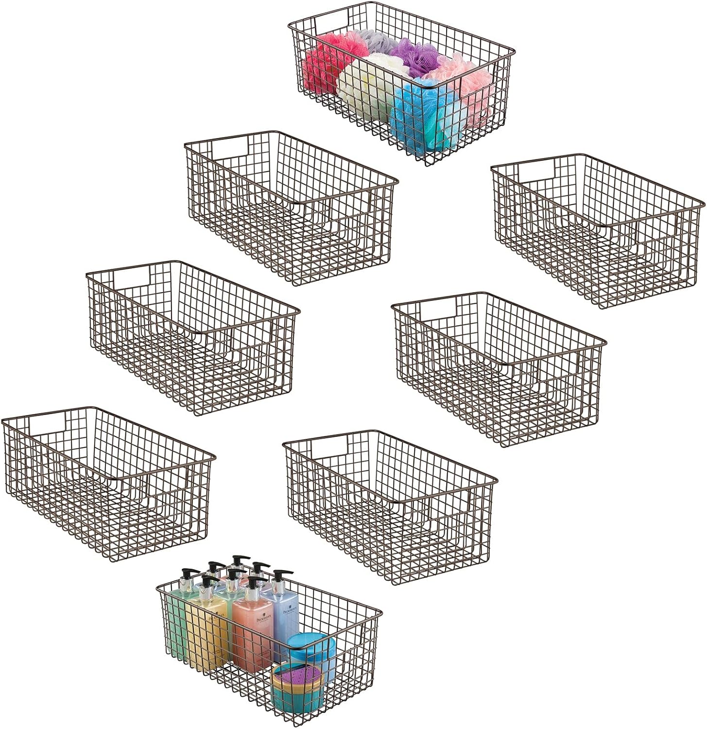 mDesign Farmhouse Decor Metal Wire Bathroom Organizer Storage Bin Basket - for Cabinets, Shelves, Countertops, Bedroom, Kitchen, Laundry Room, Closet, Garage - 8 Pack - Bronze