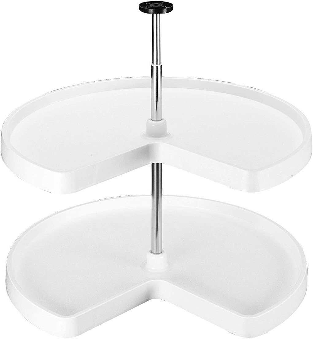 Rev-A-Shelf 3472-28-11-52 28 Inch White Polymer Kidney Shaped 2-Shelf Lazy Susan for Kitchen Corner Base Cabinets Pack of 2