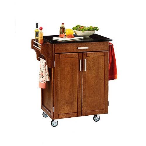 Home Styles Kitchen Cabinet Cart, Black Granite Top/Cottage Oak Finish