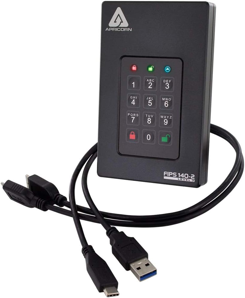 Apricorn 5TB Aegis Fortress L3- FIPS Level 3 Validated USB 3.0 Hardware Encrypted Portable Drive (AFL3-5TB), Black