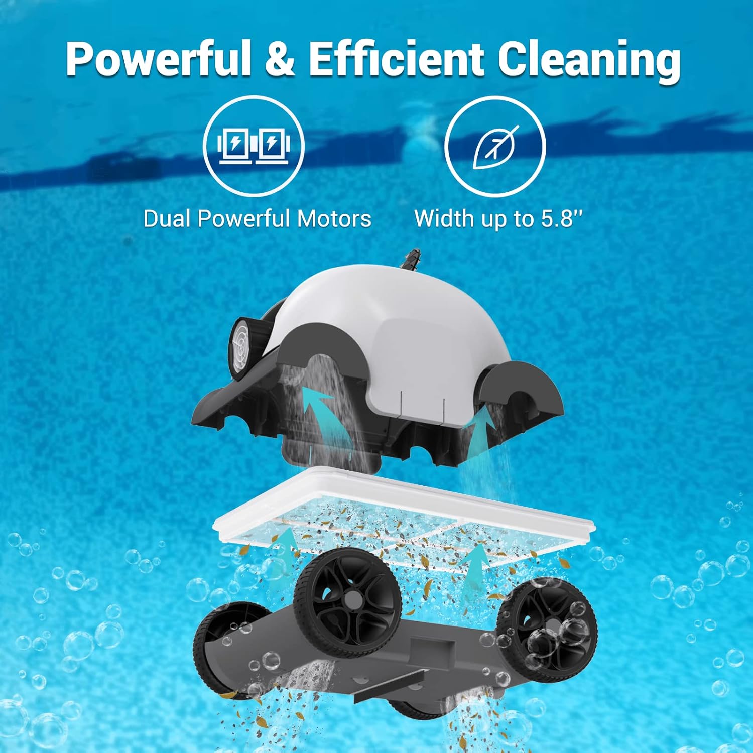 AIPER Cordless Robotic Pool Cleaner, Pool Vacuum with Dual-Drive Motors, Self-Parking, Lightweight, Rechargeable, Up to 90 Mins Cleaning for Above Ground Flat Pools Up to 50 Ft- Seagull 1000