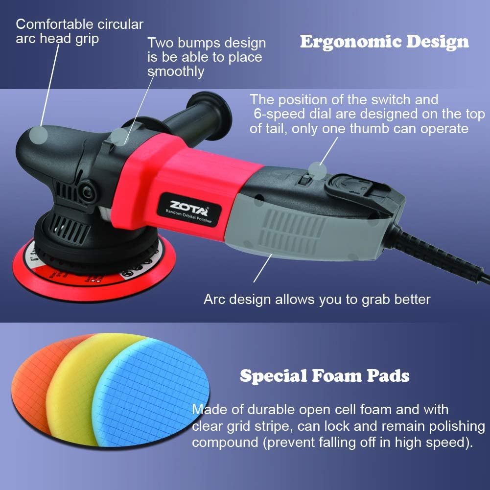 ZOTA Buffer Polisher, 15mm Long-Throw Orbital Polisher, 6-inch Dual Action Polisher 850w Polisher for Car Detailing with Variable Speed Soft Start-RP1506