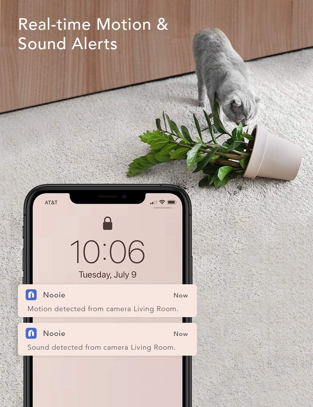 Nooie Dog Camera with Phone App, WiFi Pet Camera with SD Card, Indoor Home Security Camera for Pet/Baby/Nanny, with AI Tracking, IR Night Vision, Works with Alexa, 2-Way Audio Pack of 2