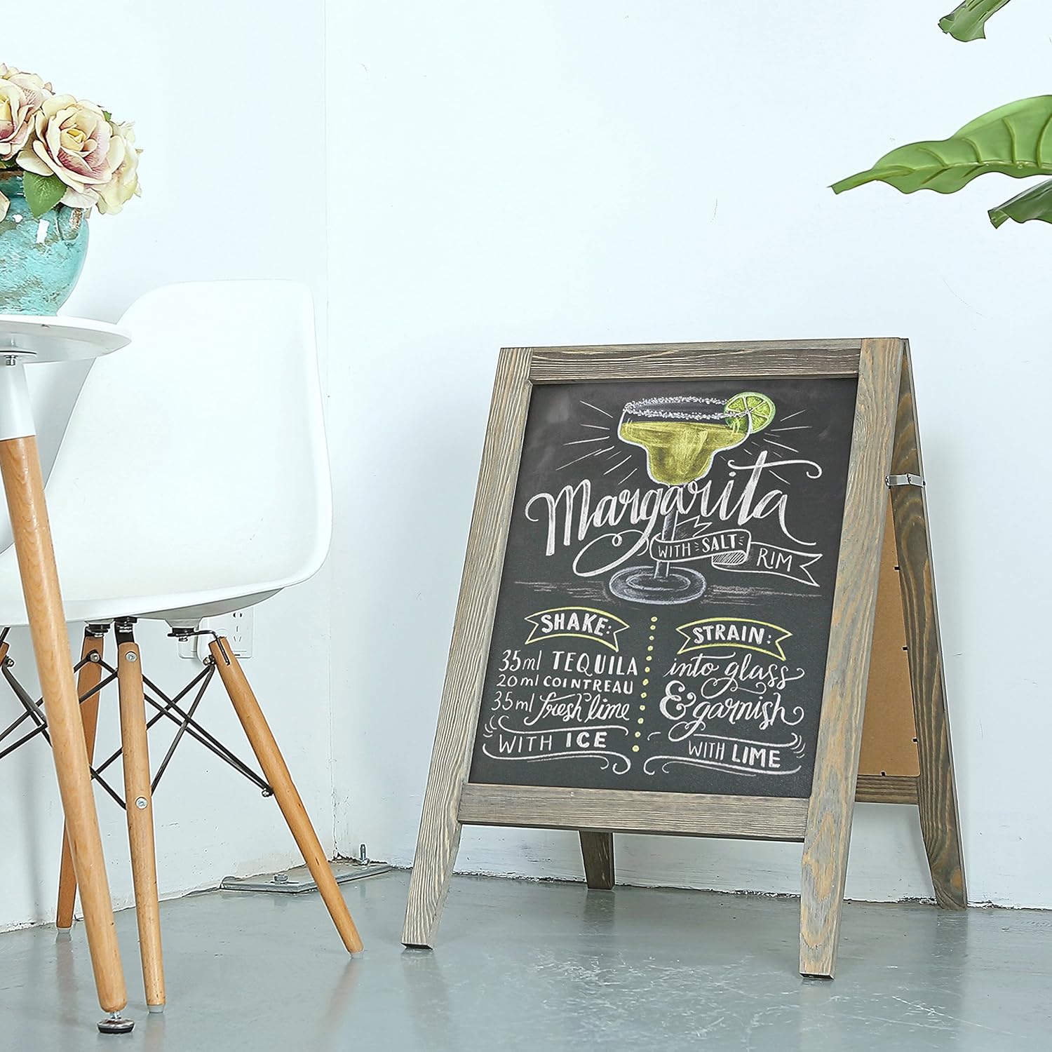 MyGift Rustic Stained Vintaged Wooden Freestanding A-Frame Double-Sided Chalkboard Sidewalk Sign Pack of 2