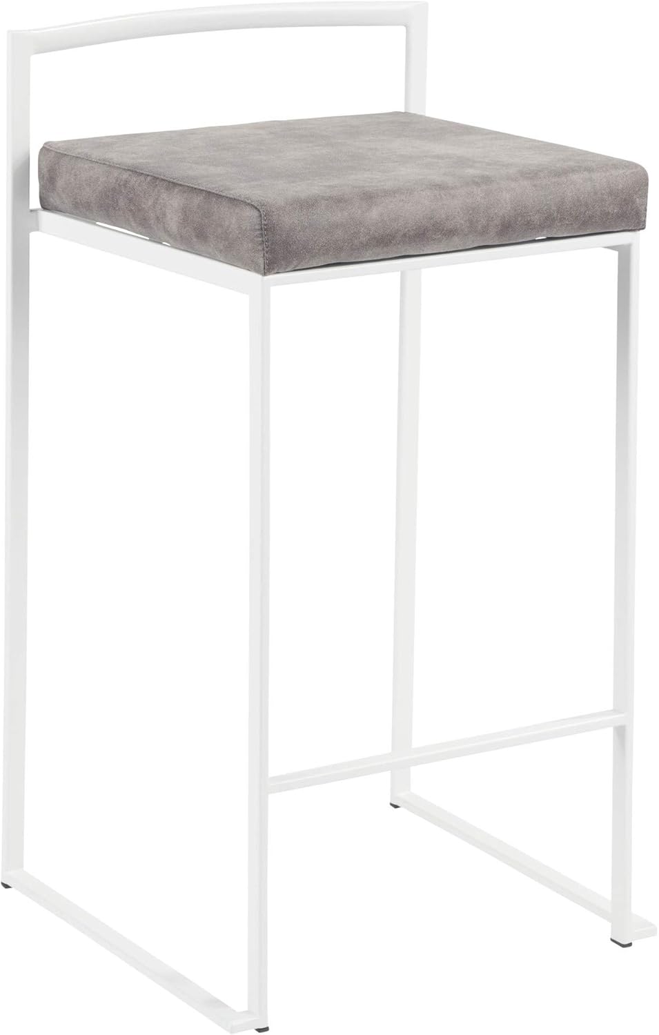 Contemporary Home Living Set of 2 White and Gray Fabric Stacker Counter Stool - 31
