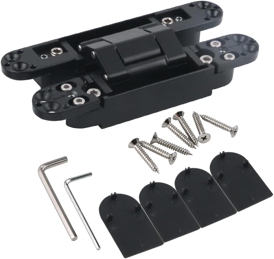 Invisible Hinges 180 Degree Hidden Door Hinges Silver Concealed Hinges 3D Adjustable Butt Hinges (7inch, Black)