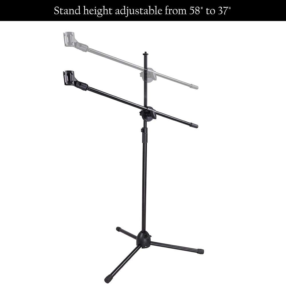AW 4x Adjustable Height Microphone Tripod Stand Dual Mic Clip 90-degree Rotating Folding Type Boom Arm Tripod for Live Stream Pack of 2