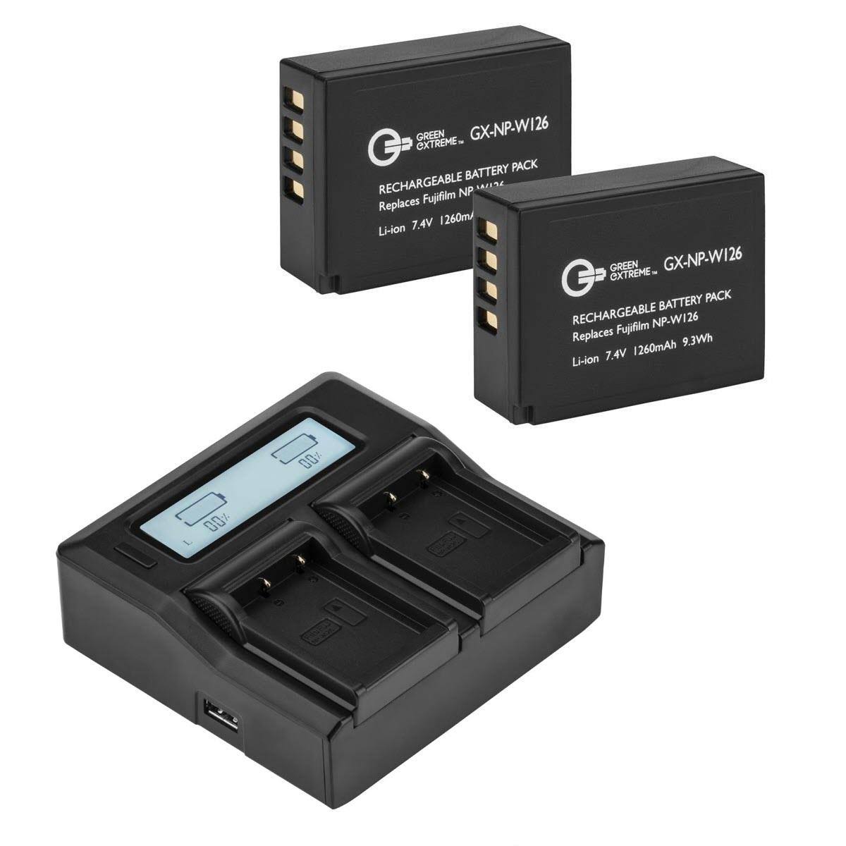Green Extreme 2 Pack Np-w126 Battery and Dual Smart Charger Kit (7.4v 1260mAh)