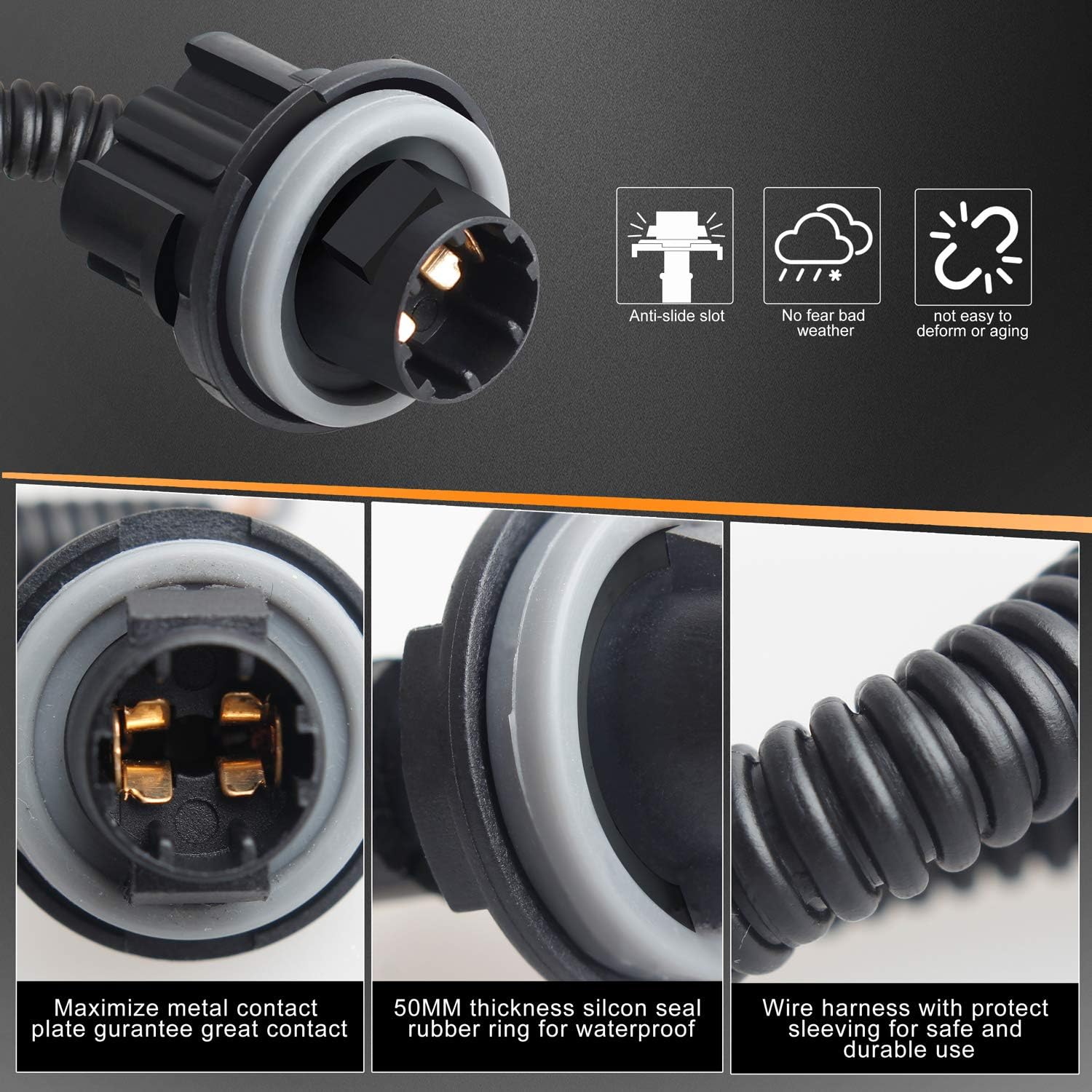 HERCOO License Plate Lights Cover Lens Socket Rear Lamp Wire Harness Compatible with Silverado Sierra Avalanche Suburban Escalade Yukon GMC Cadillac, Pack of 2