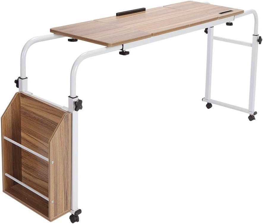 Overbed Table Laptop Cart Mobile,Adjust Height Computer Desk Sofa Table with Wheels Metal Legs and Storage Shelves Study Table for Home Office,1.2m/47.24inch Table Leg (47.24inch Black)