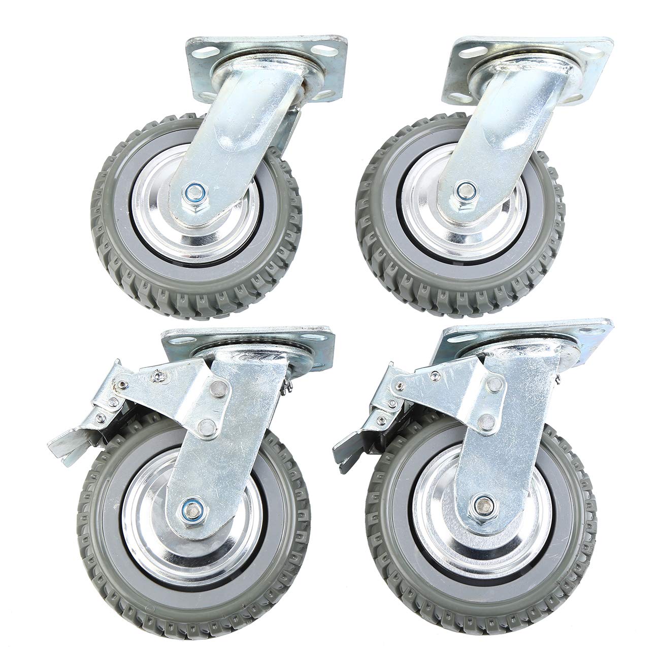 Yonntech 4 Pack Heavy Duty Plate Caster Wheels Set 6 inch Anti-Skid Swivel Rubber Casters Wheels with 360 Degree Ball Bearing Pneumatic Castor Wheels(2 with Brakes & 2 Without Brake)