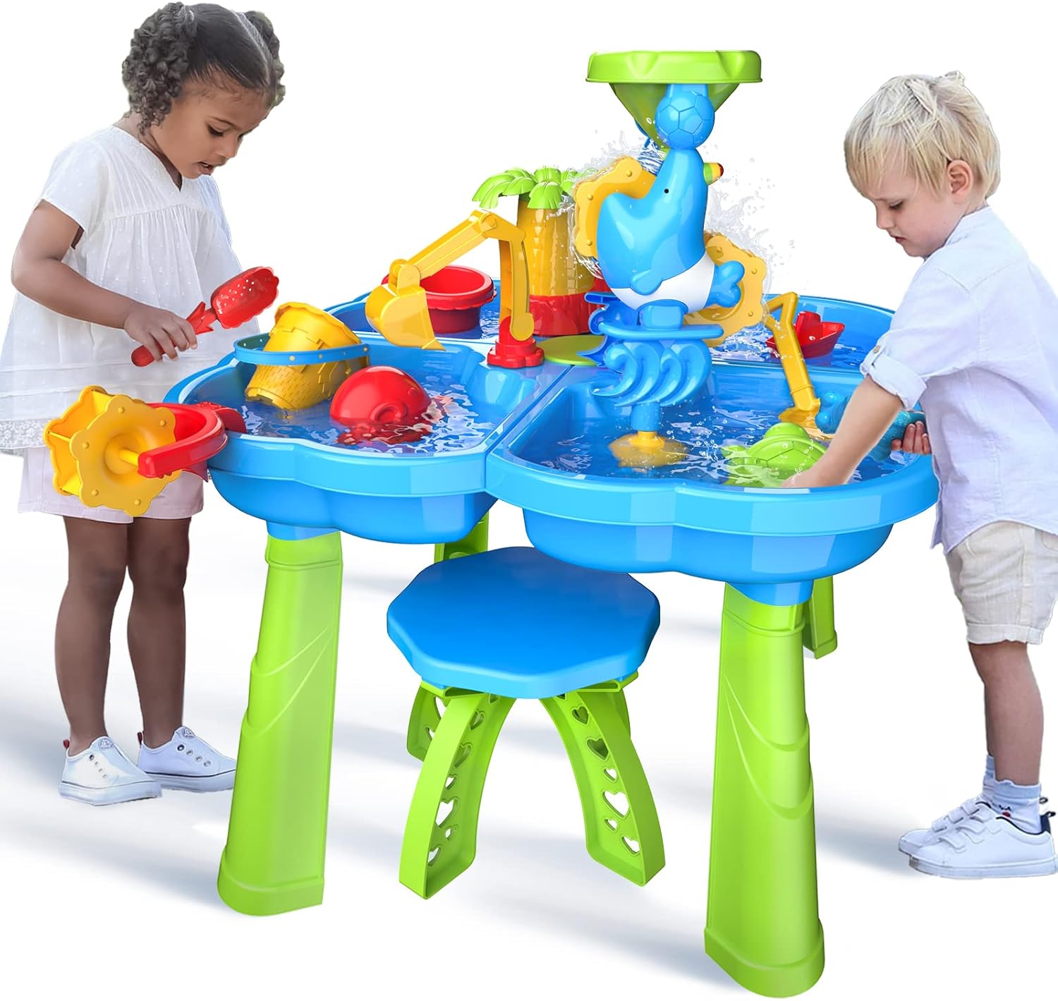 ConeWhale Sand Water Table for Toddlers, 4 in 1 Sand Table and Water Play Table, Kids Table Activity Sensory Play Table Beach Sand Water Toy for Outdoor Backyard for Toddlers Age 2-4