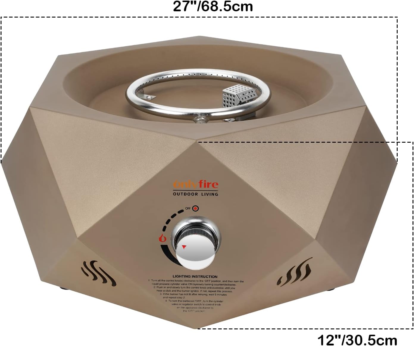 Outdoor Propane Fire Pit 27 Inch Portable Gas Fire Bowl with 12 Ft Hose and Lava Rocks, ONLYFIRE OUTDOOR LIVING Solo Firepit for Outside Camping Bonfire Patio & Backyard