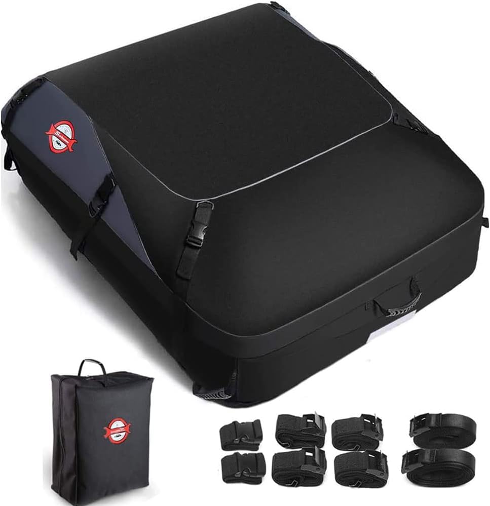 Car Roof Bag, Rooftop top Cargo Carrier Bag - 20 Cubic feet Waterproof & Coated Zippers Suitable for All Vehicle with/Without Rack, Anti-Tear 1000D PVC Includes 8 Reinforced Straps & Packing Bag