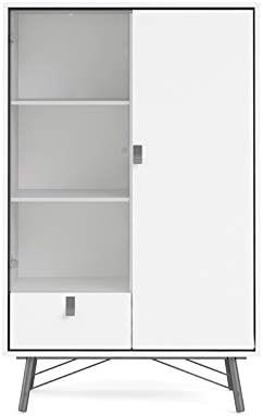 Pemberly Row 1 Drawer Cabinet with 1 Door 1 Glass Door in White & Matte Black