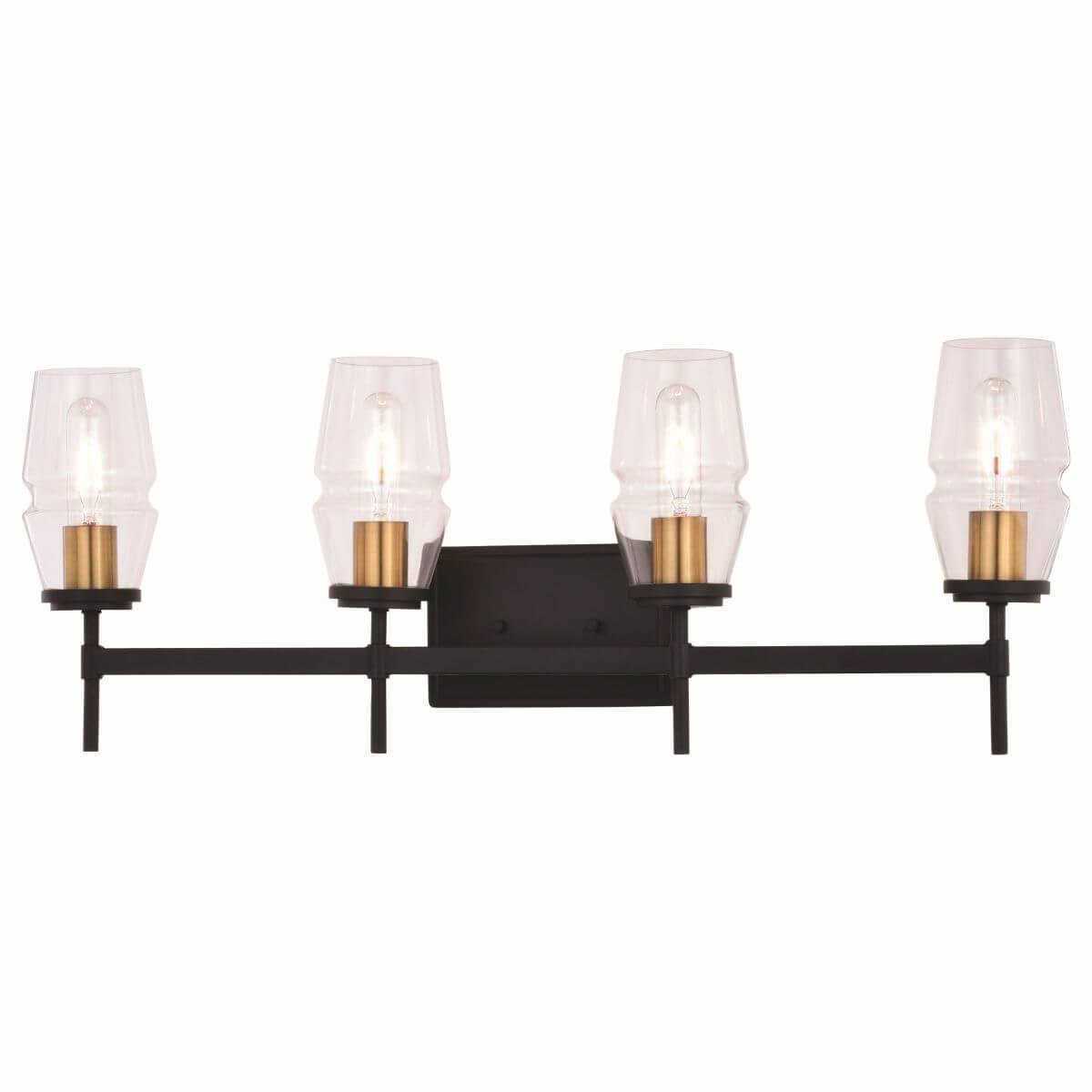 Vaxcel Lighting W0394 Warren 4 Light 30 inch Bath Light in Matte Black-Brushed Brass with Clear Glass
