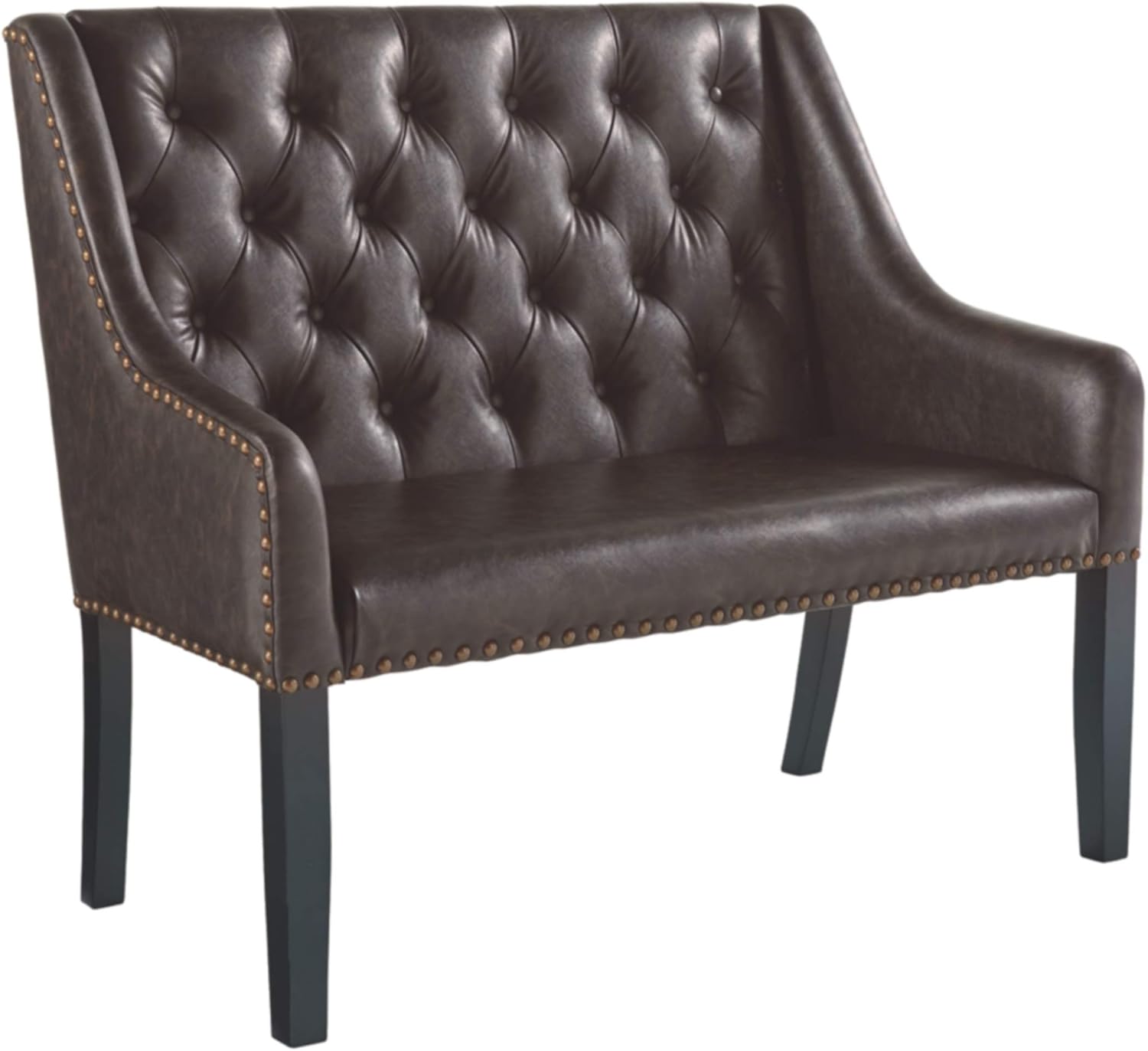 Signature Design by Ashley Carondelet New Traditional Faux Leather Tufted Accent Bench, Brown