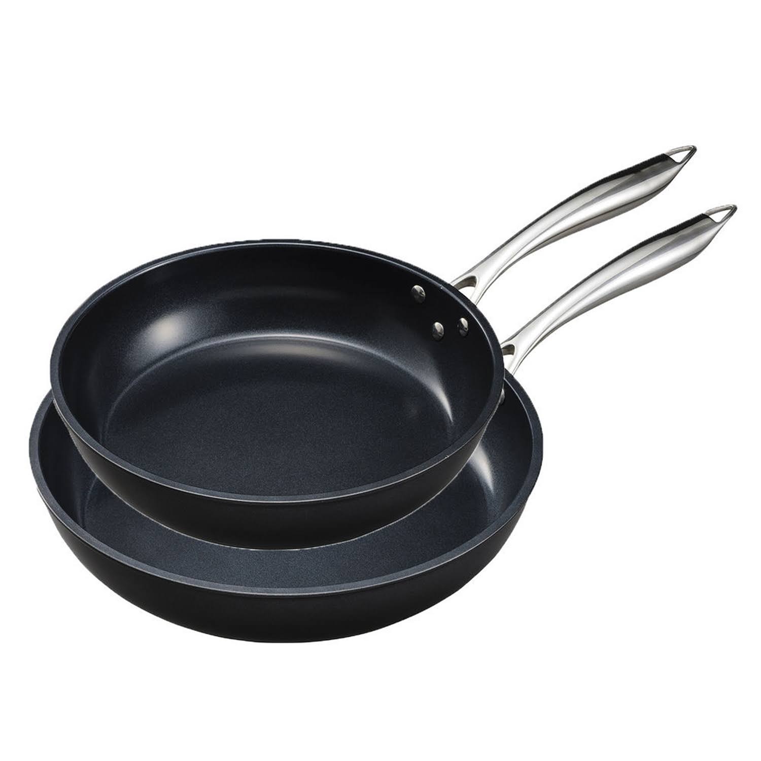 Kyocera 8in u0026 12in Ceramic Coated Nonstick 2 Piece Fry Pan Set, Black