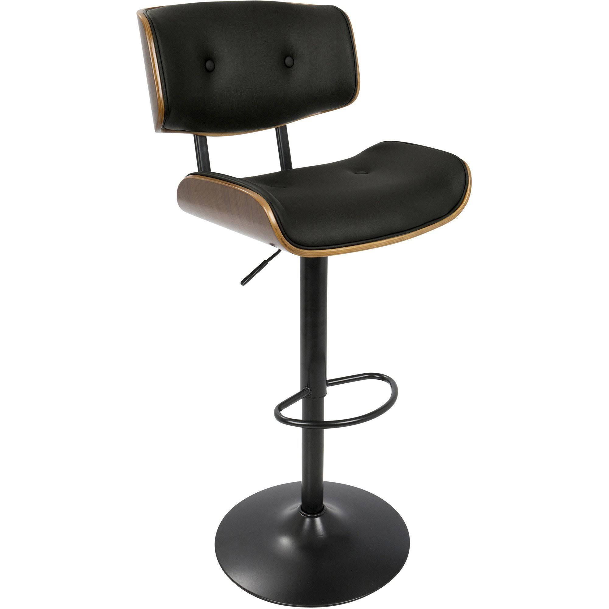 LumiSource Lombardi Mid-Century Modern Adjustable Barstool, Walnut/Black